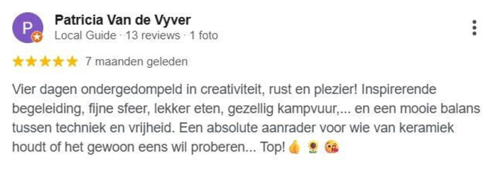 Ontdek jouw creativiteit met je handen in de klei ​tijdens onze creatieve zomer4daagse pottenbakken ​in het natuurlijk en inspirerend kader ​van de eeuwenoude Binkermolen, waar het keramiekatelier van PuurHelena ligt. Plaats voor max 8 volwassenen!